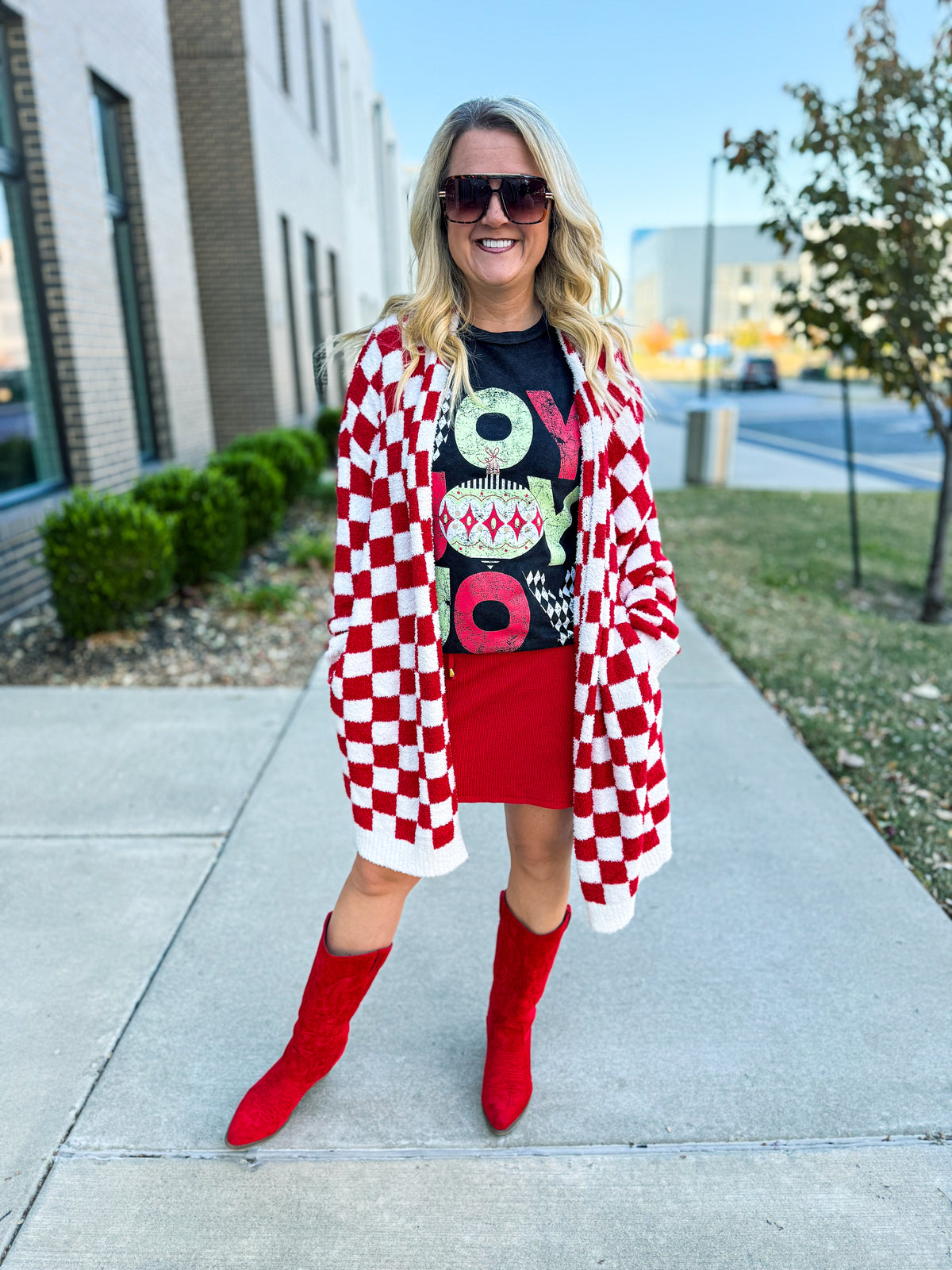 Red Checkered Cloud Cardigan-PLUS