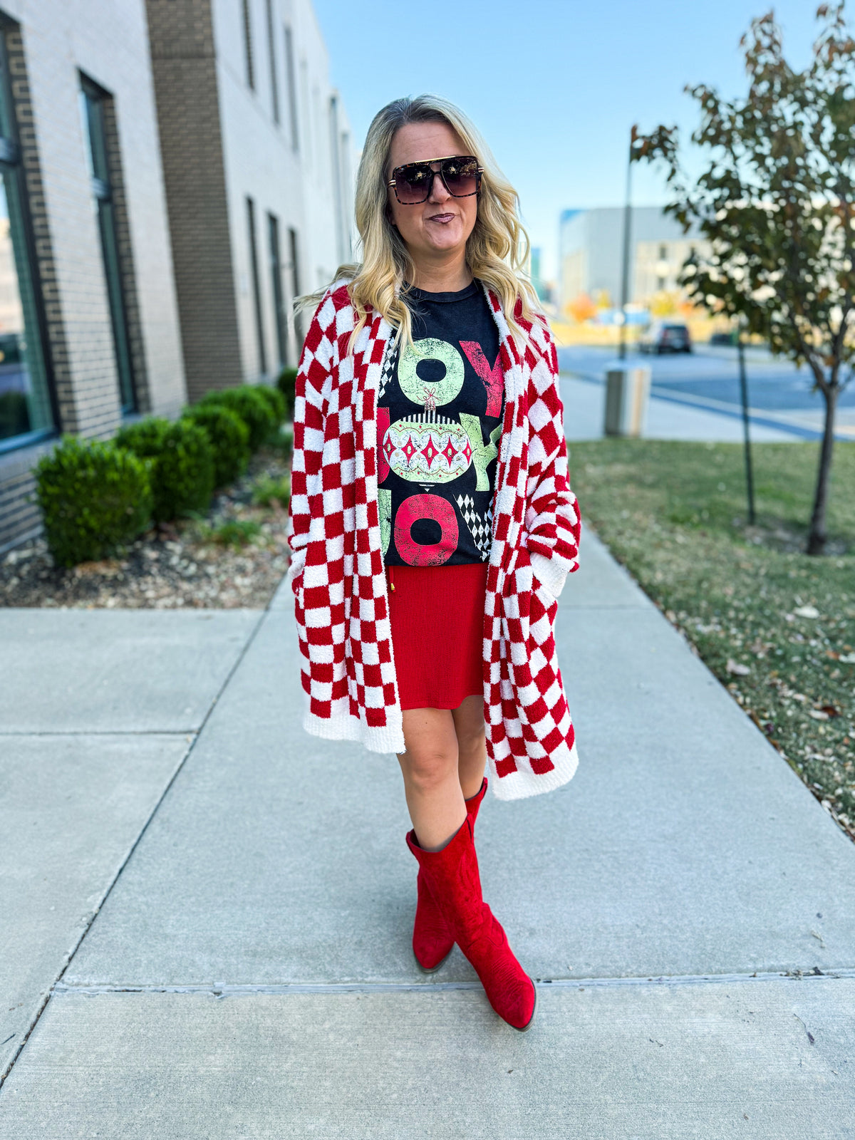 Red Checkered Cloud Cardigan-PLUS