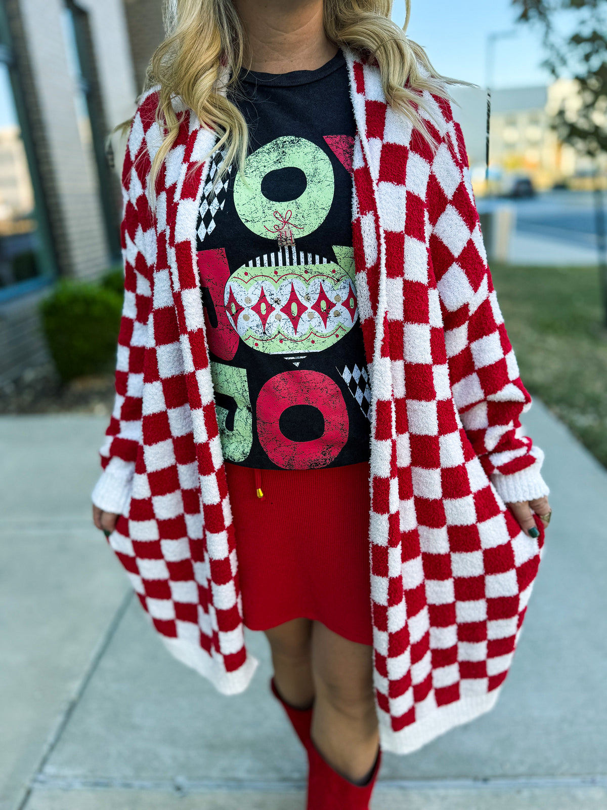 Red Checkered Cloud Cardigan-PLUS