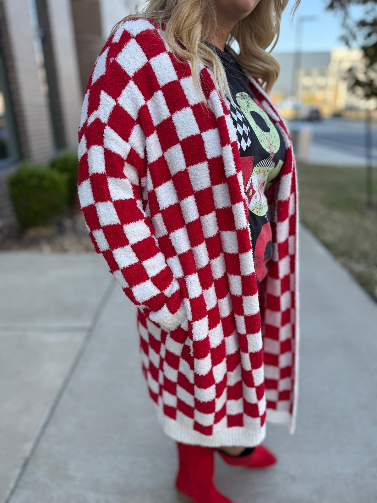 Red Checkered Cloud Cardigan-O/S