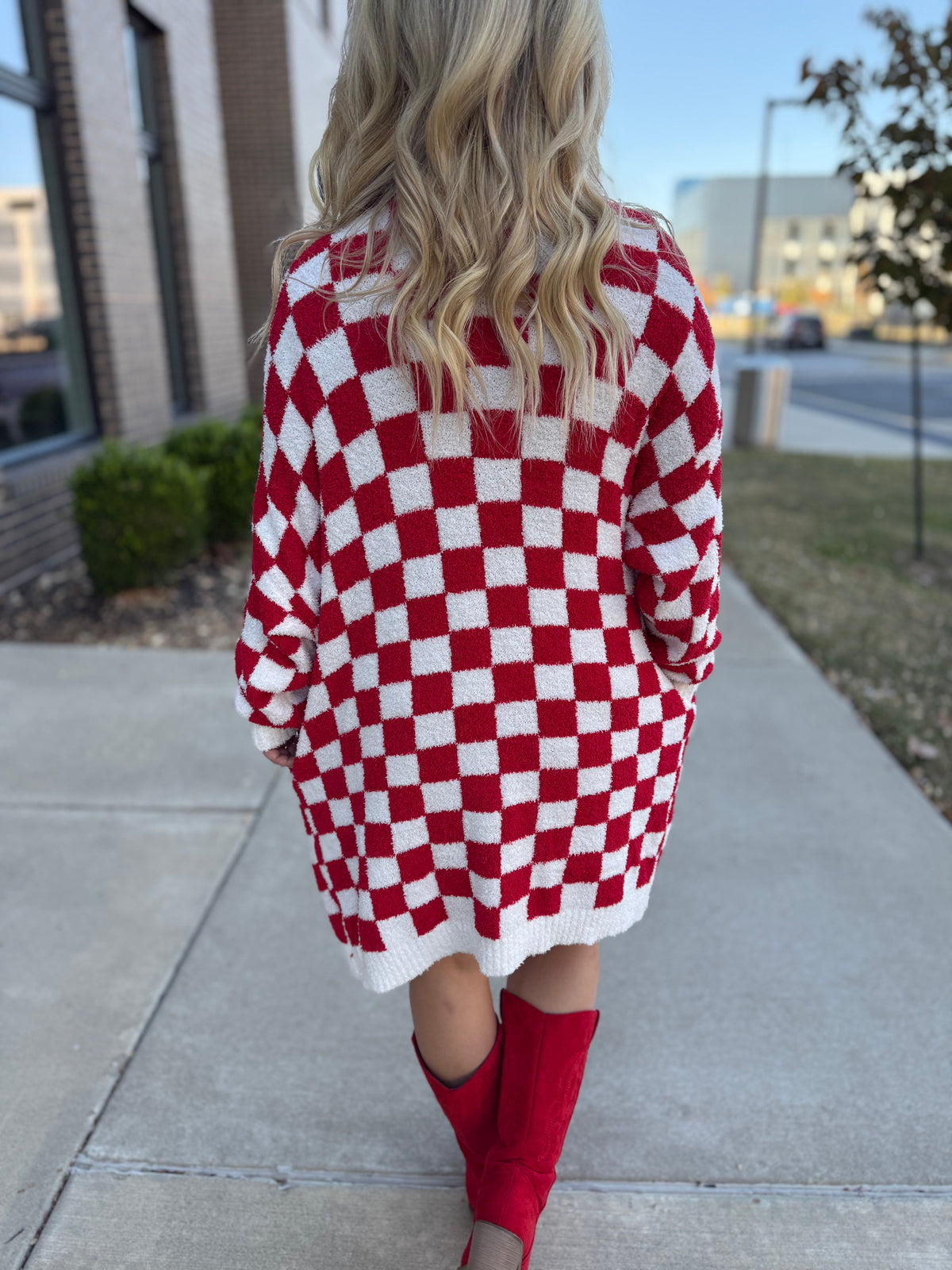 Red Checkered Cloud Cardigan-PLUS
