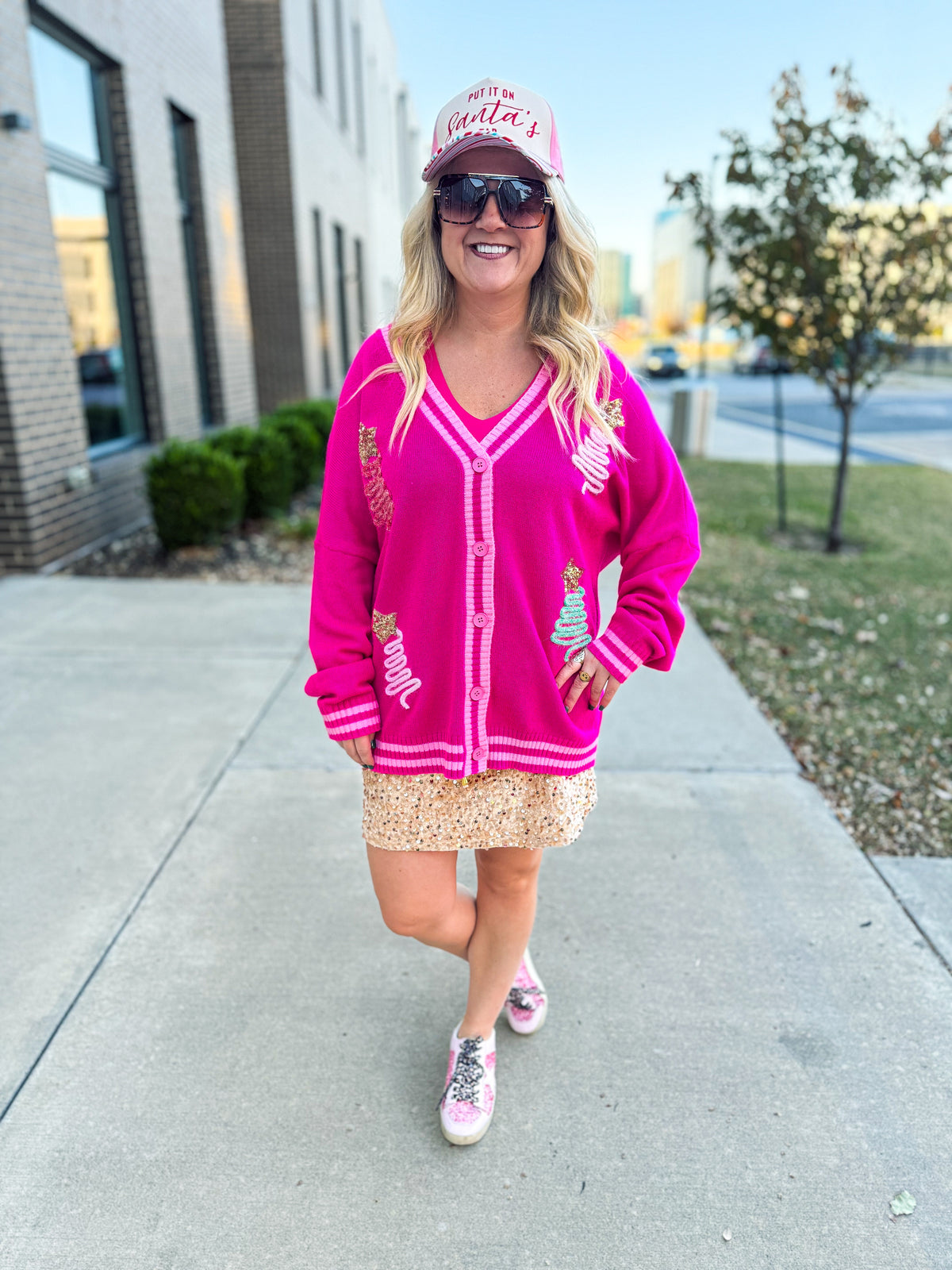Hot Pink Tinsel Christmas Cardigan