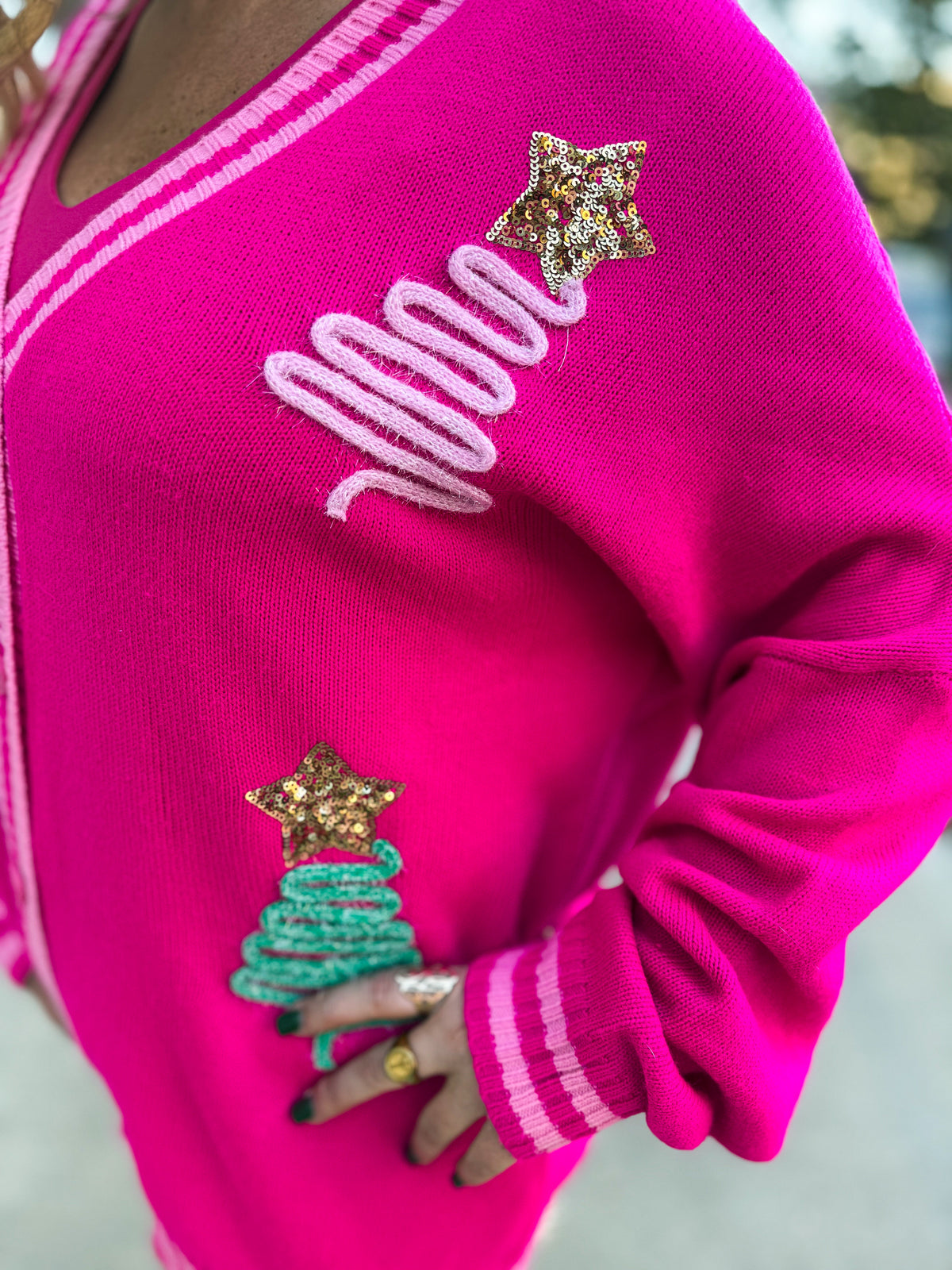 Hot Pink Tinsel Christmas Cardigan