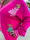 Hot Pink Tinsel Christmas Cardigan