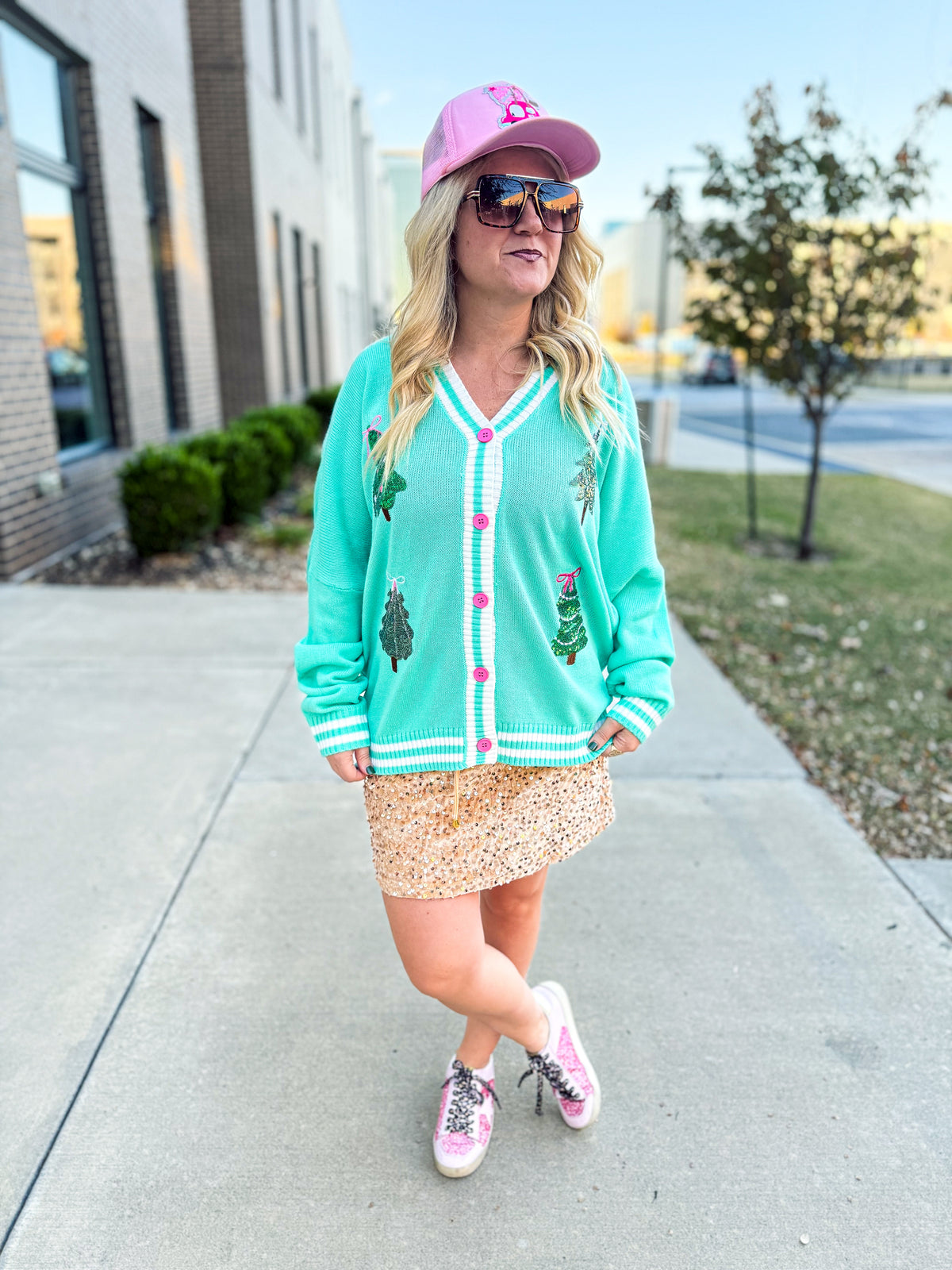 Teal Christmas Tree Cardigan