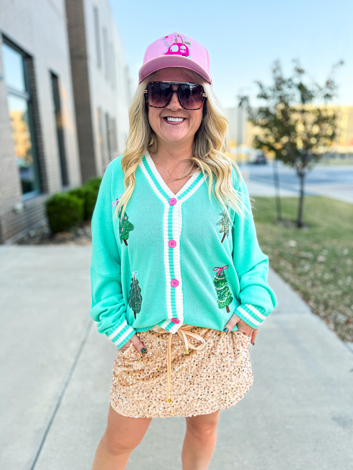 Teal Christmas Tree Cardigan