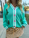 Teal Christmas Tree Cardigan