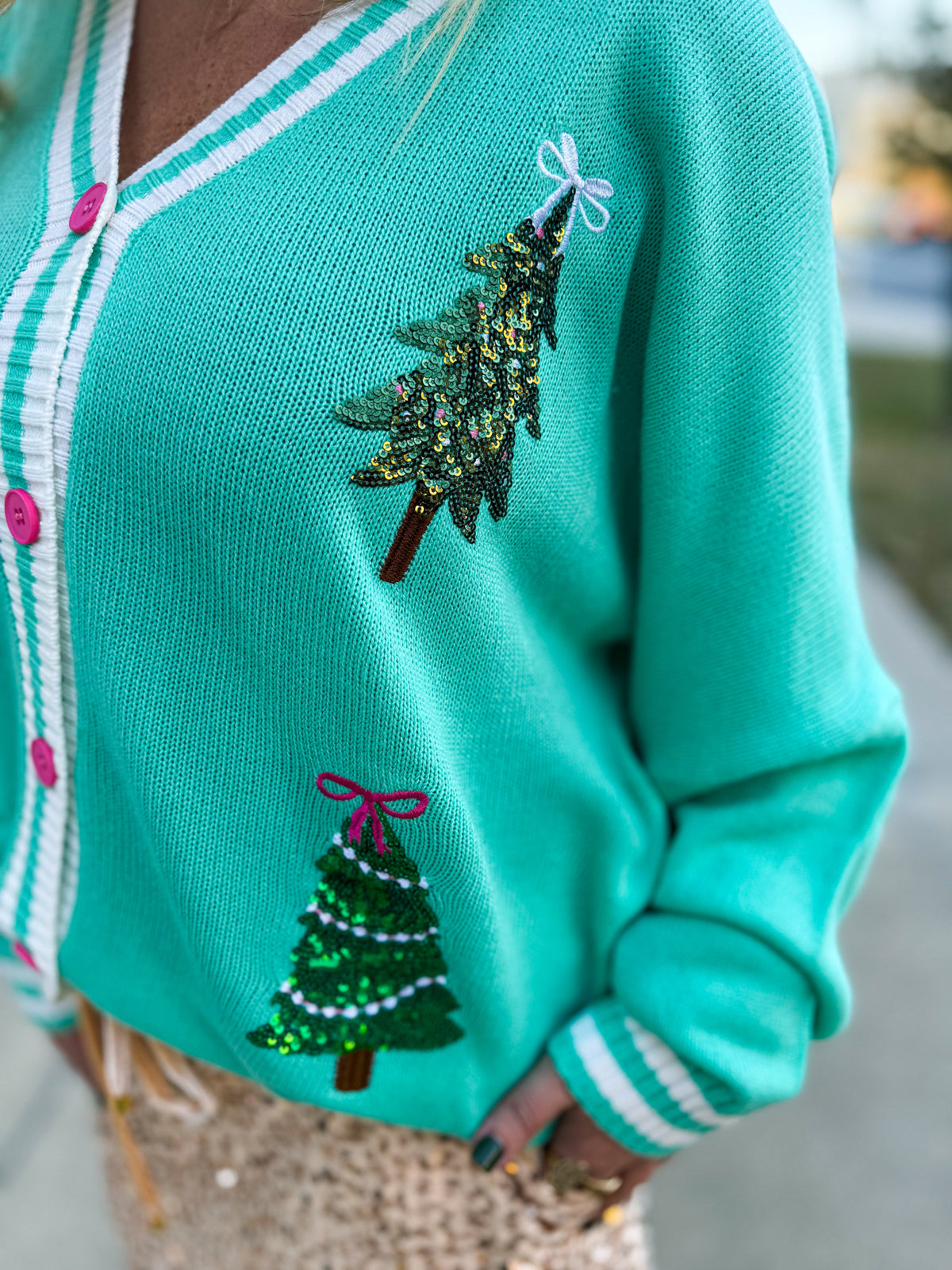 Teal Christmas Tree Cardigan