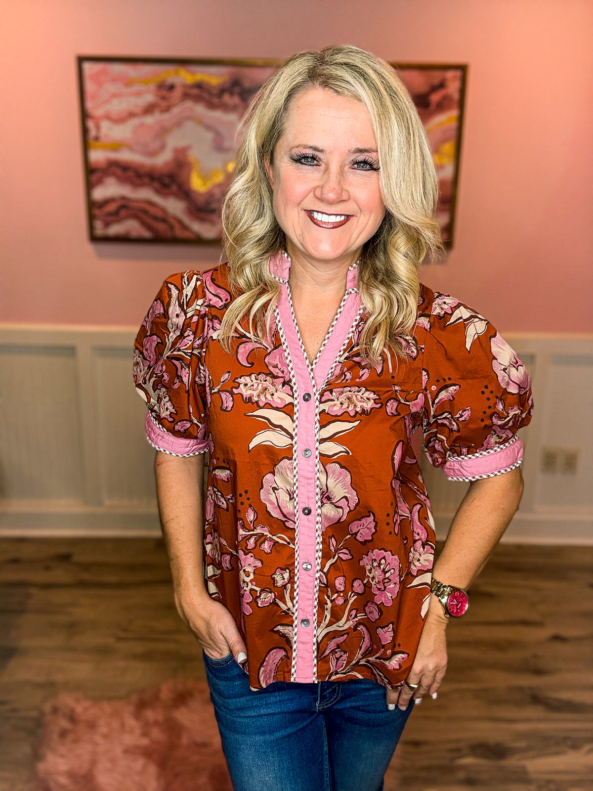 Rust & Pink Floral Entro Top