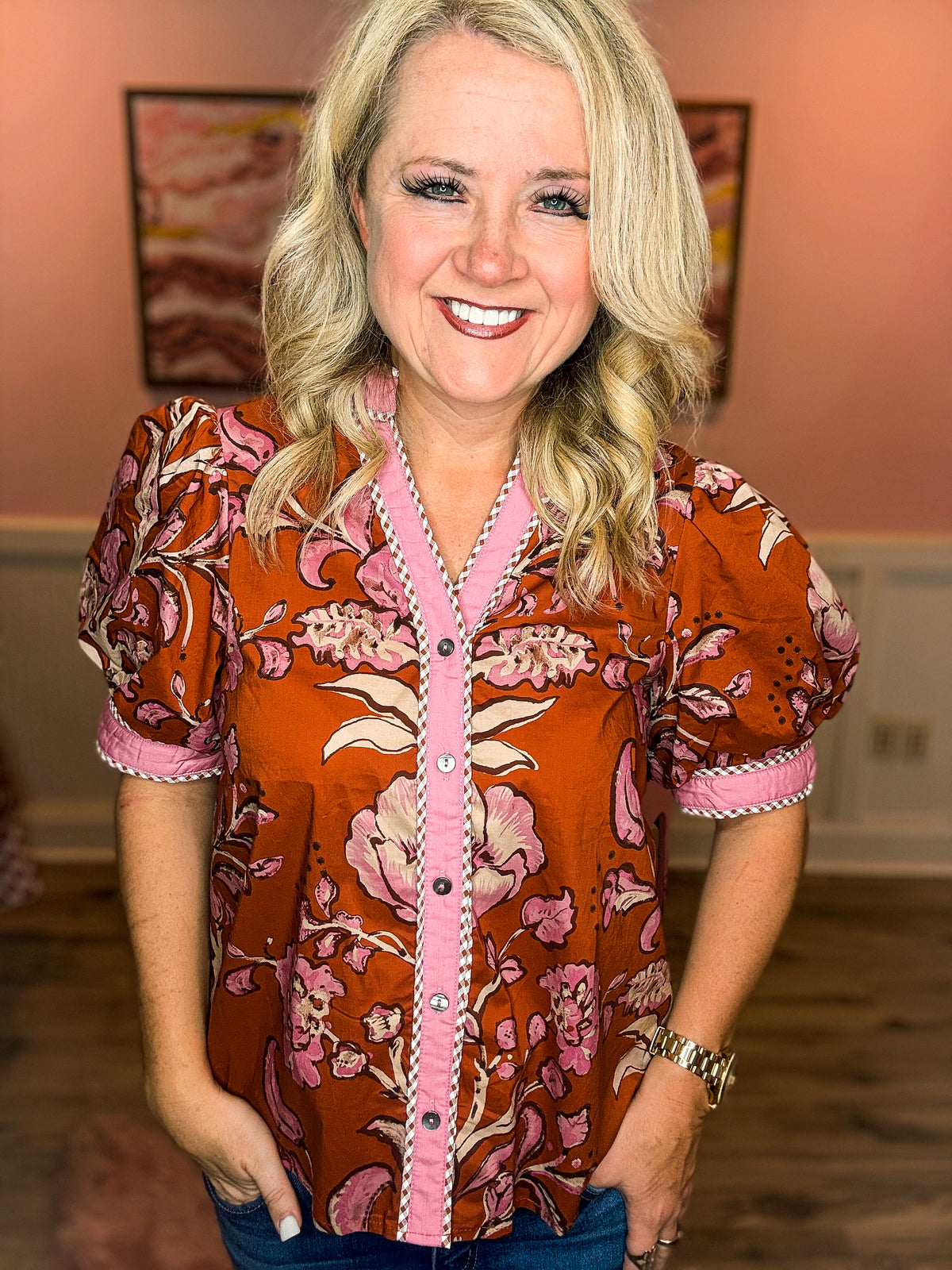 Rust & Pink Floral Entro Top