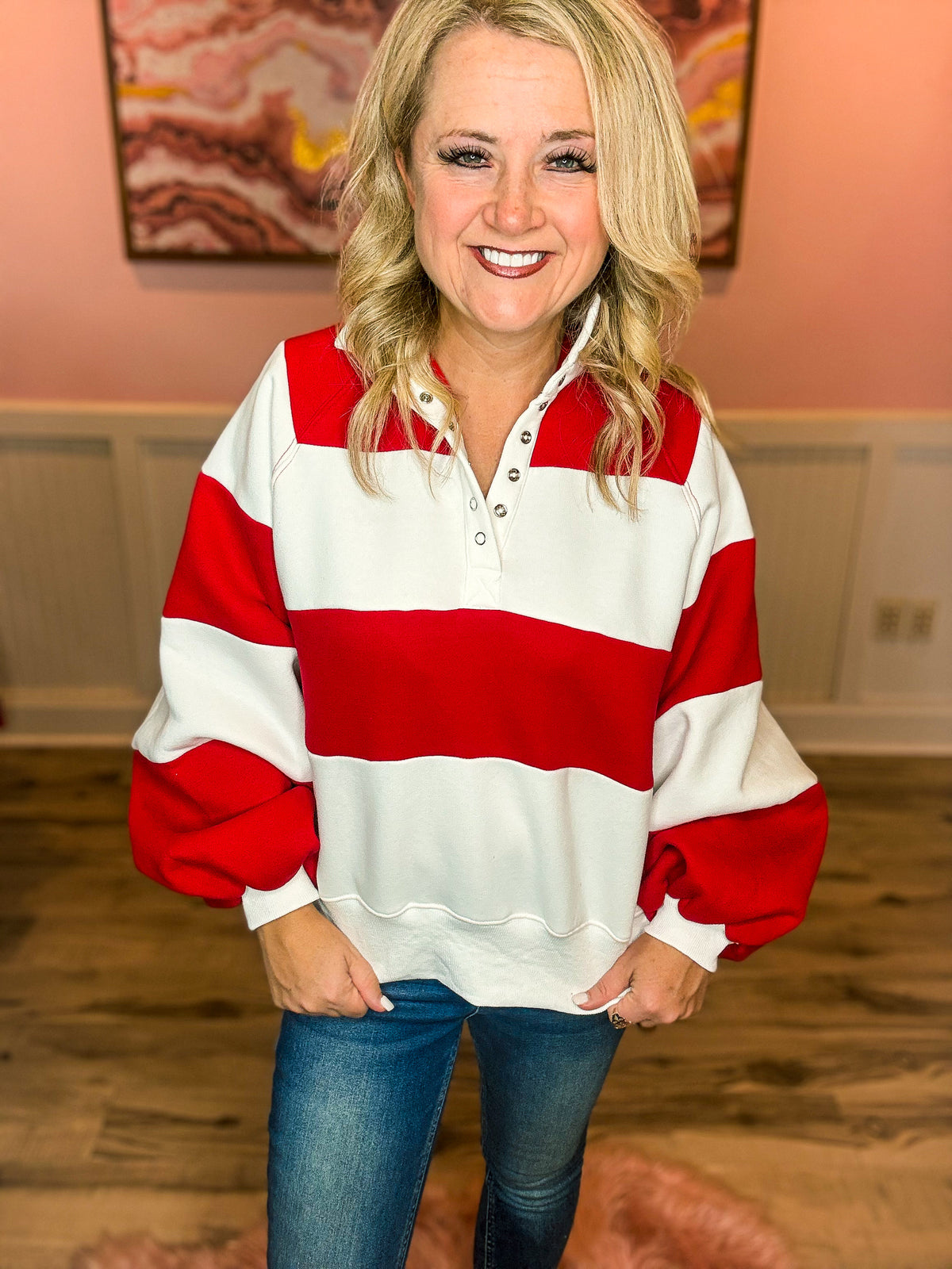 Red & White Striped Pullover