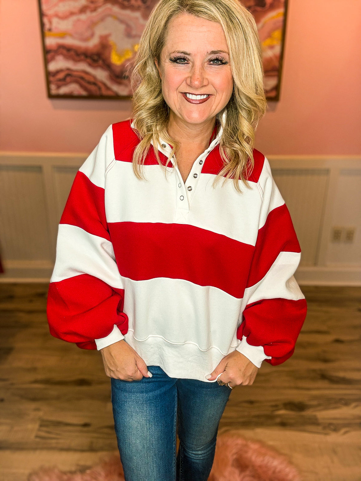 Red & White Striped Pullover