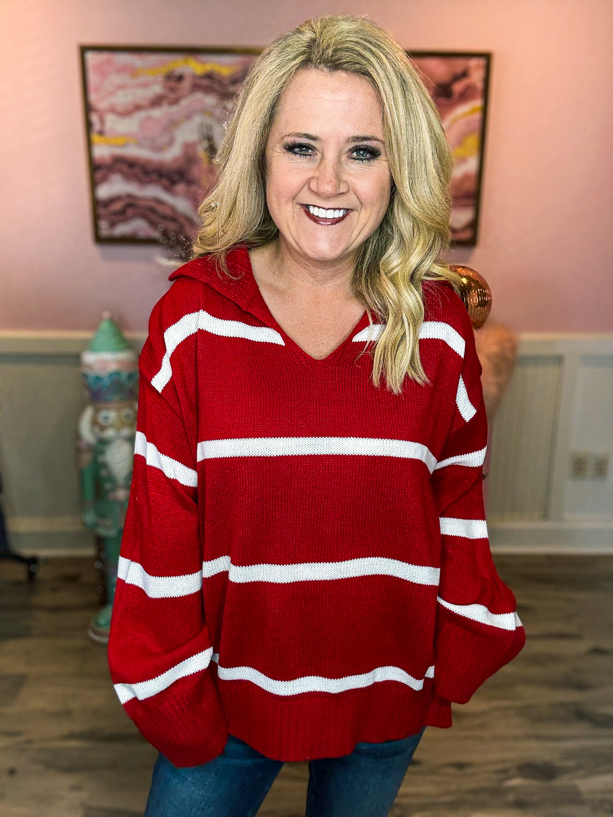 Red & White Striped Sweater-Haptics