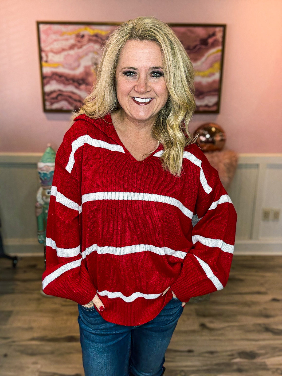 Red & White Striped Sweater-Haptics
