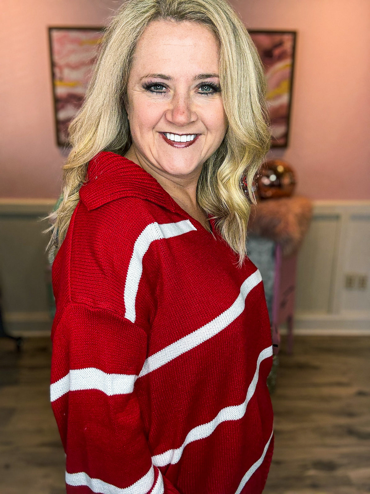 Red & White Striped Sweater-Haptics