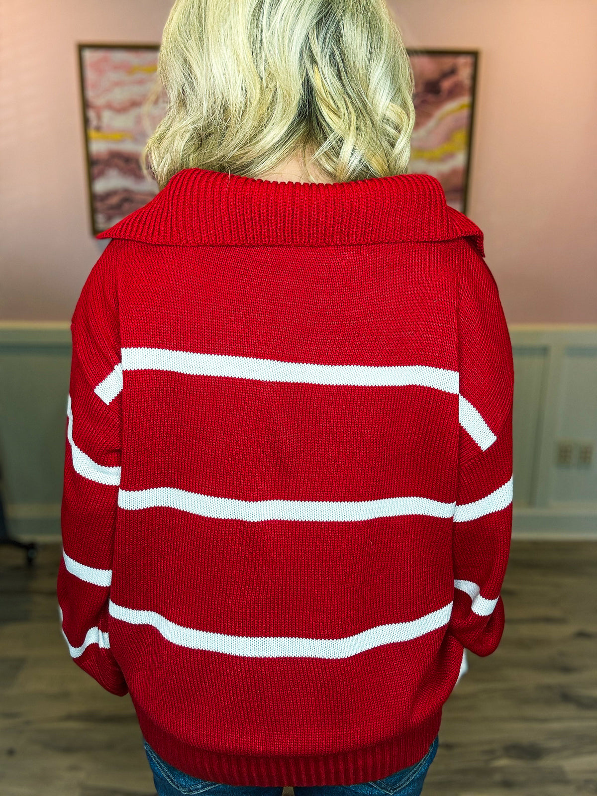 Red & White Striped Sweater-Haptics