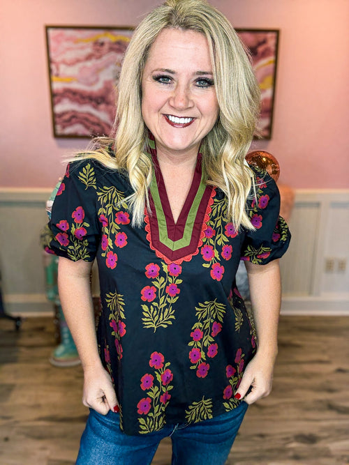 Black Floral Entro Top