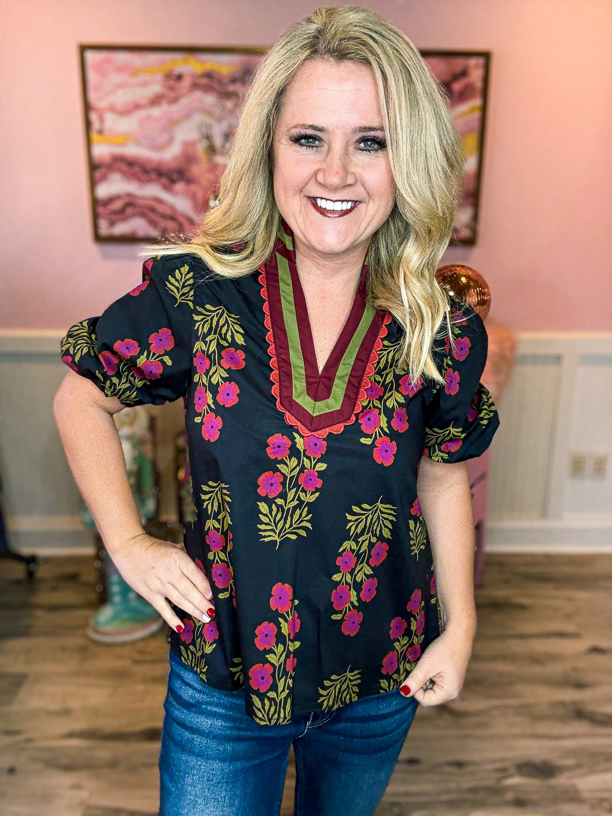 Black Floral Entro Top
