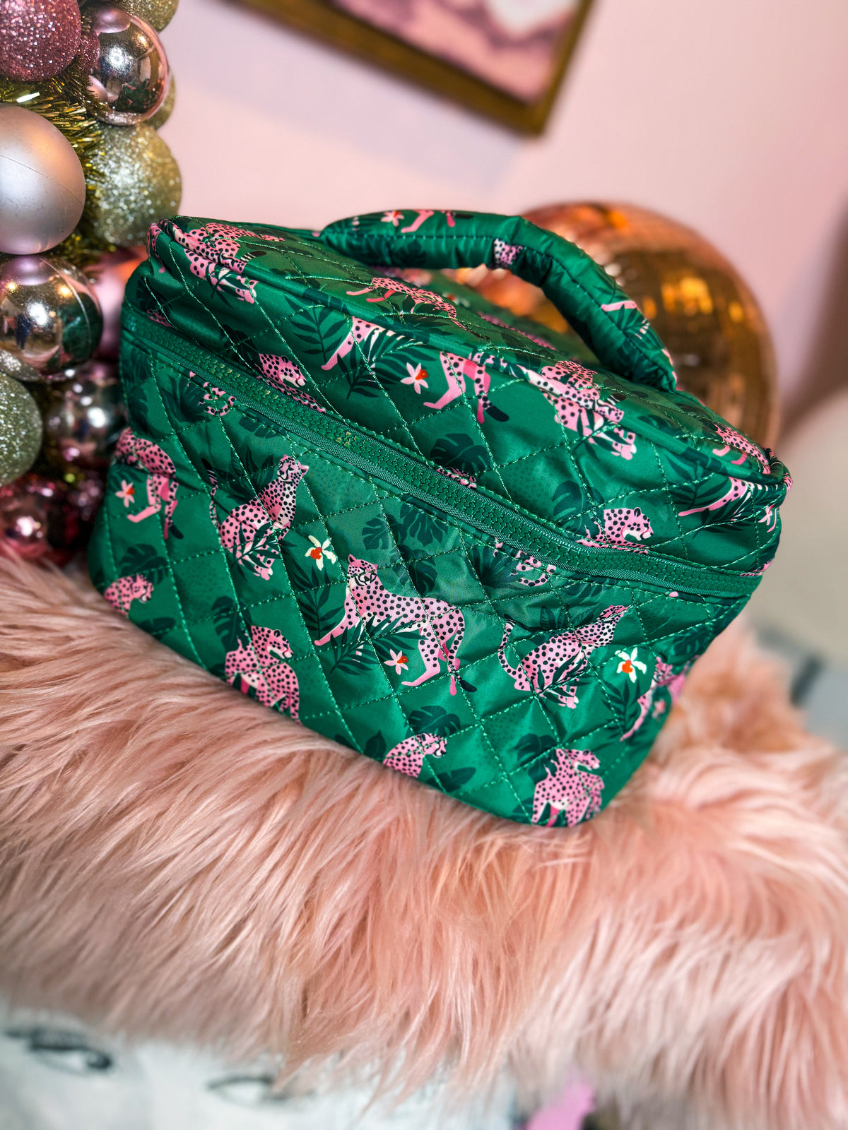 Green Cheetah Makeup Bag
