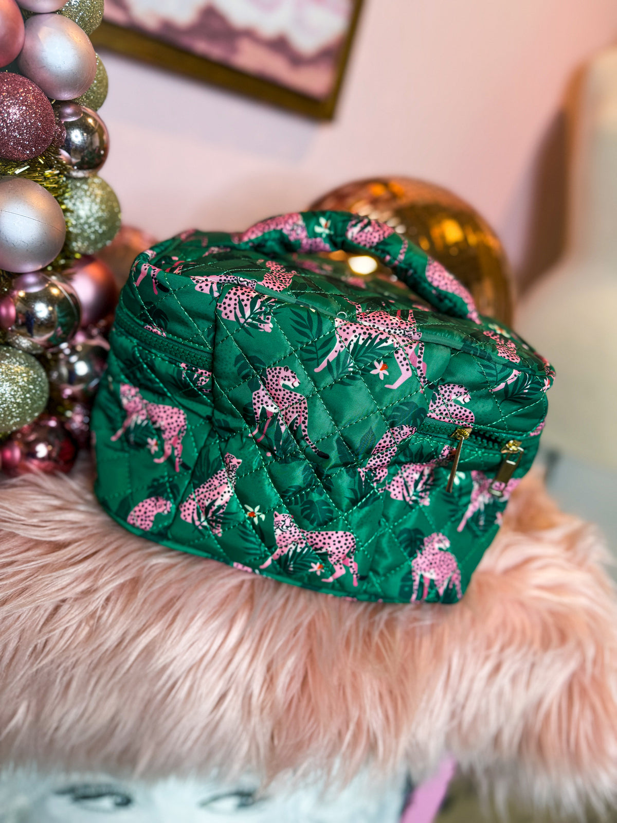 Green Cheetah Makeup Bag