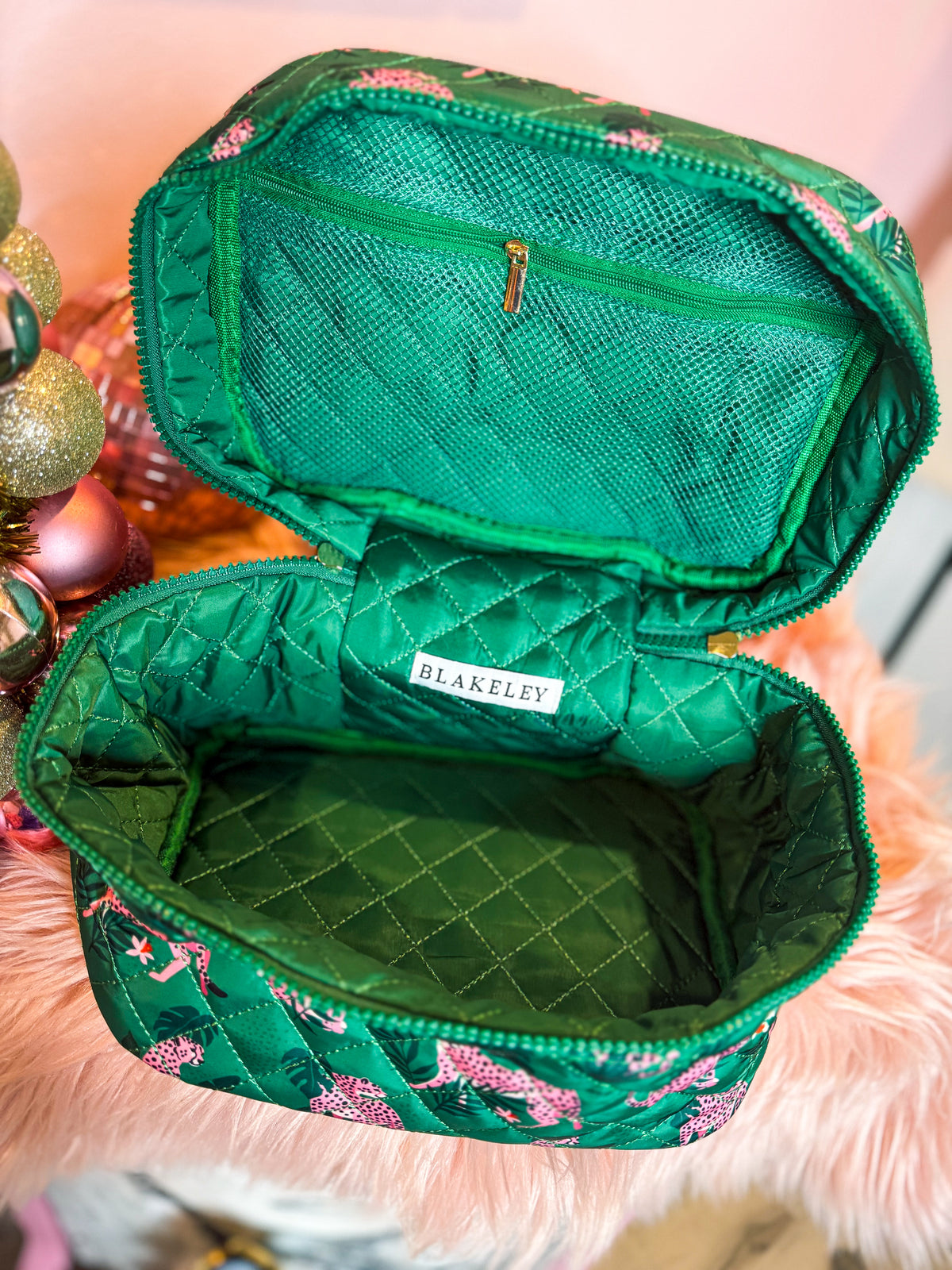 Green Cheetah Makeup Bag