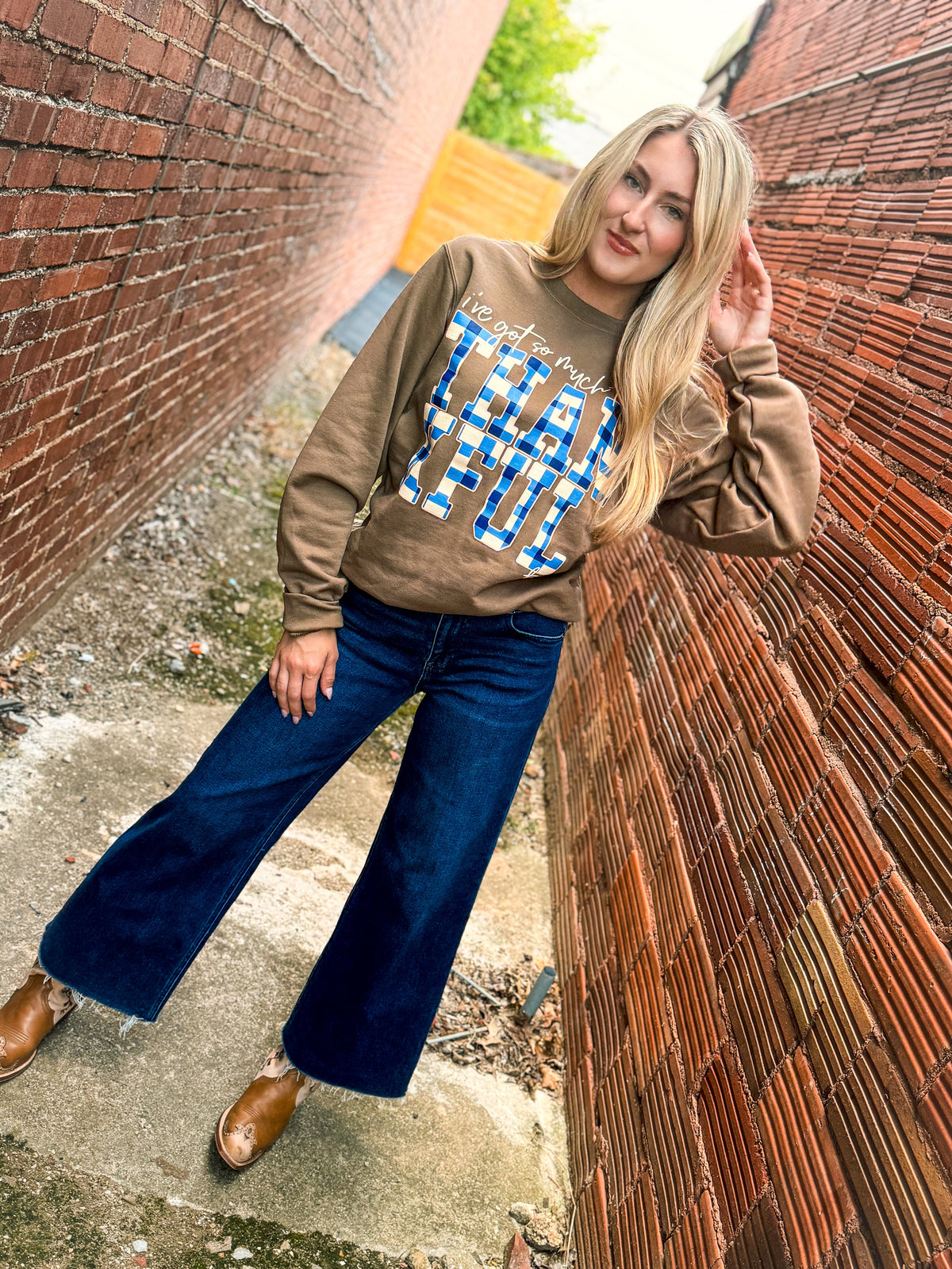 Brown Thankful Plaid Sweatshirt