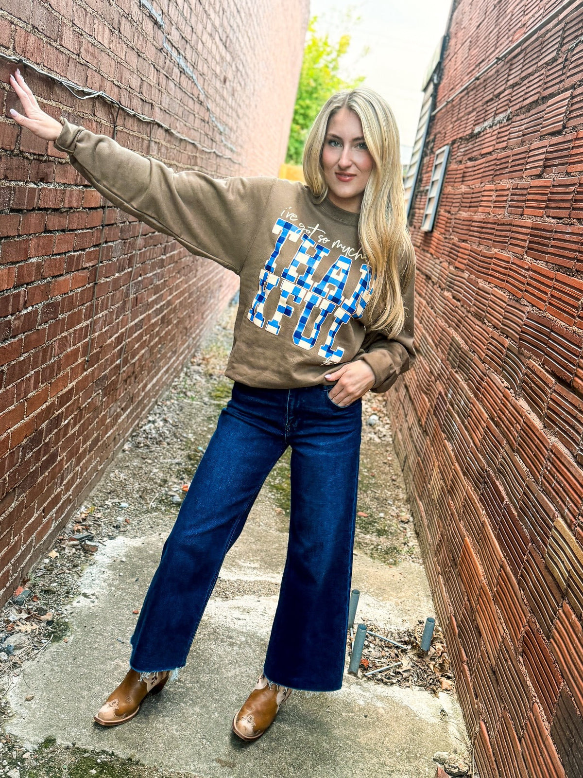 Brown Thankful Plaid Sweatshirt