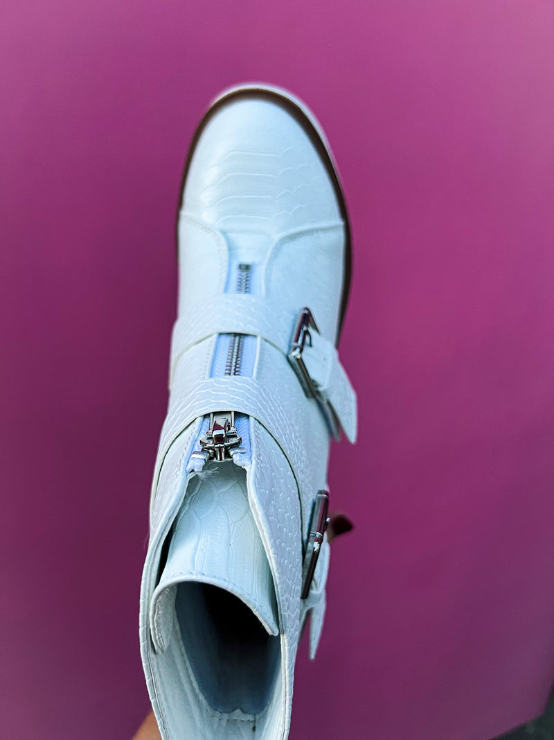 White Zipper Bootie