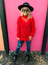 Red Sweater with Lace Neck