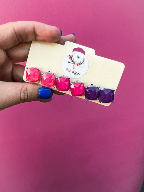 Earring Stud Set-pink/purple
