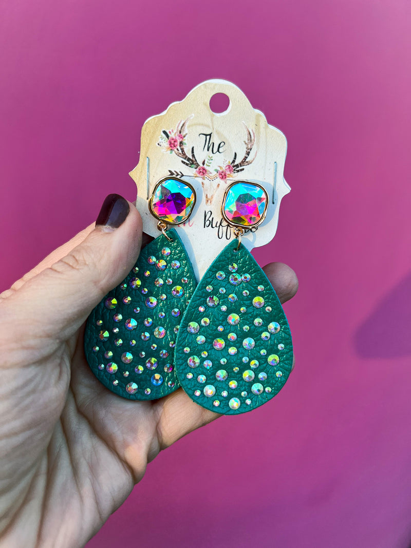 Teal Rhinestone Earrings