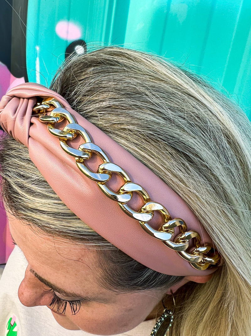 Leather Headband with Chain