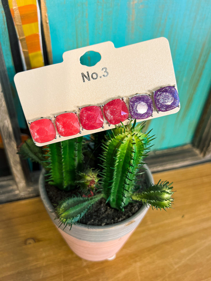 Earring Stud Set-pink/purple