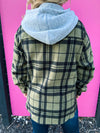 Plaid Fleece Hoodie-Olive