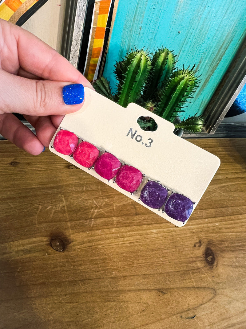 Earring Stud Set-pink/purple