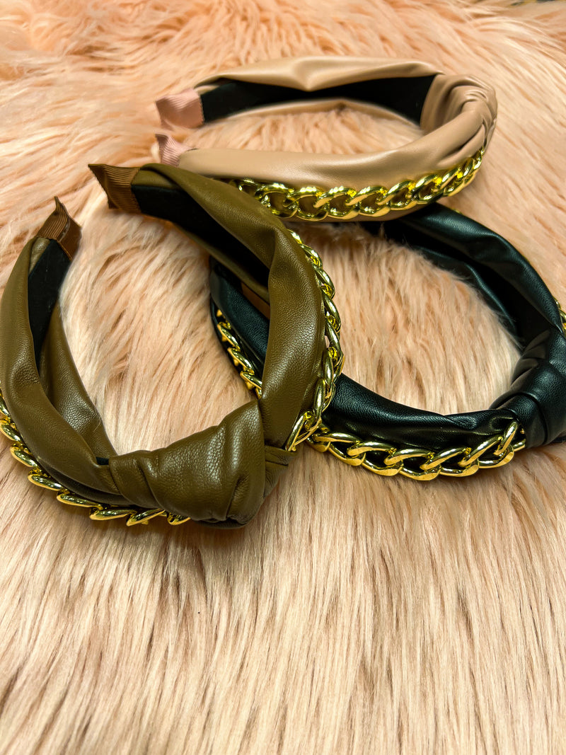 Leather Headband with Chain