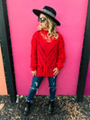 Red Sweater with Lace Neck