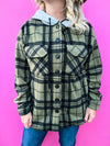 Plaid Fleece Hoodie-Olive