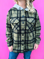 Plaid Fleece Hoodie-Olive