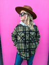 Plaid Fleece Hoodie-Olive