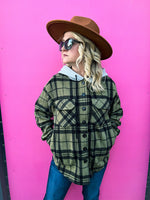 Plaid Fleece Hoodie-Olive