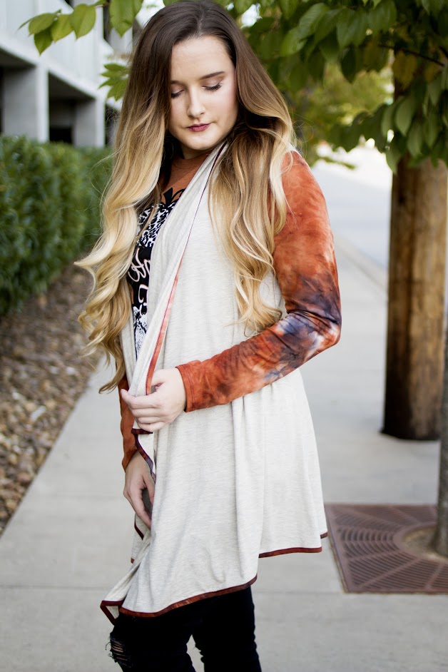 Creme Cardigan with Rust Sleeves