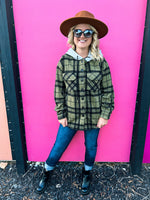 Plaid Fleece Hoodie-Olive