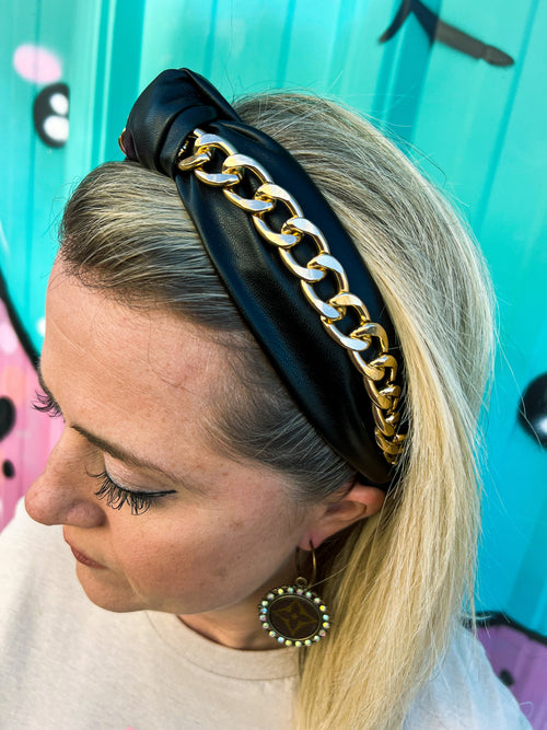 Leather Headband with Chain