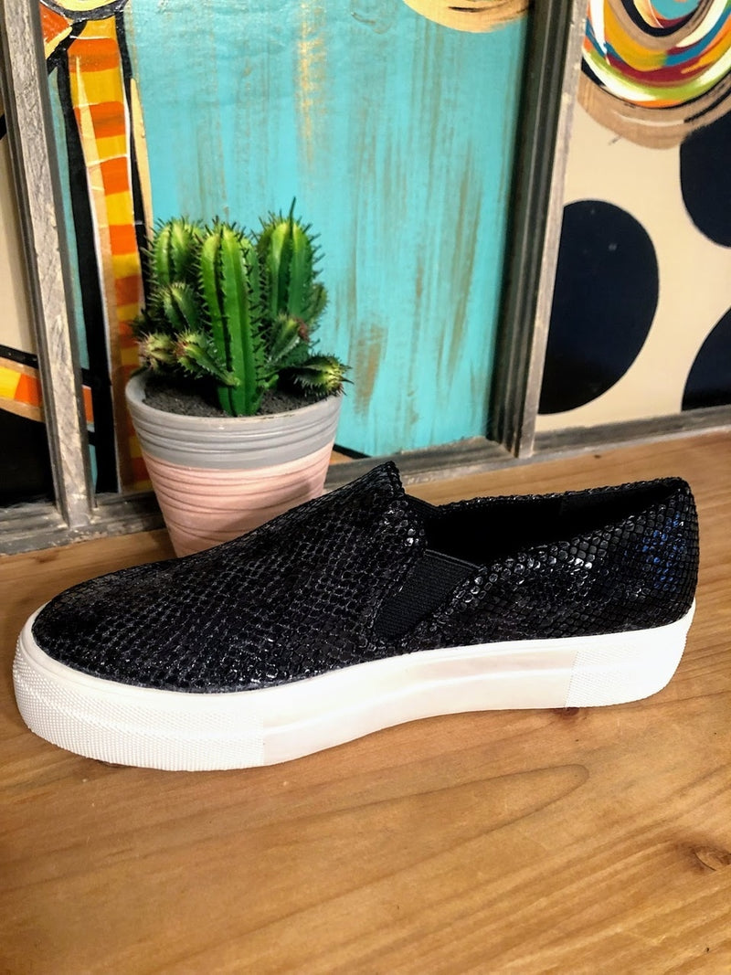 Black Snakeskin Sneakers - The Pink Buffalo,LLC