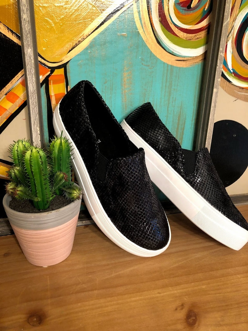 Black Snakeskin Sneakers - The Pink Buffalo,LLC