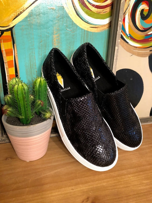 Black Snakeskin Sneakers - The Pink Buffalo,LLC
