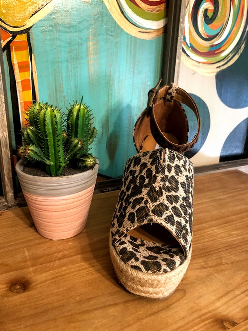 Leopard Wedges with Leather Strap