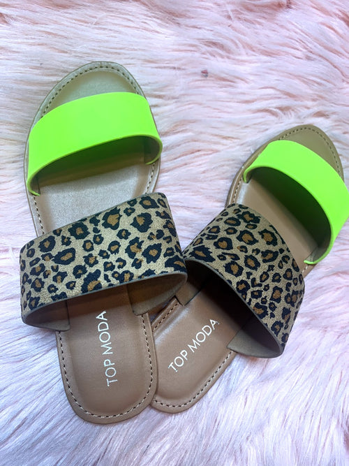 Neon Green Leopard Sandals